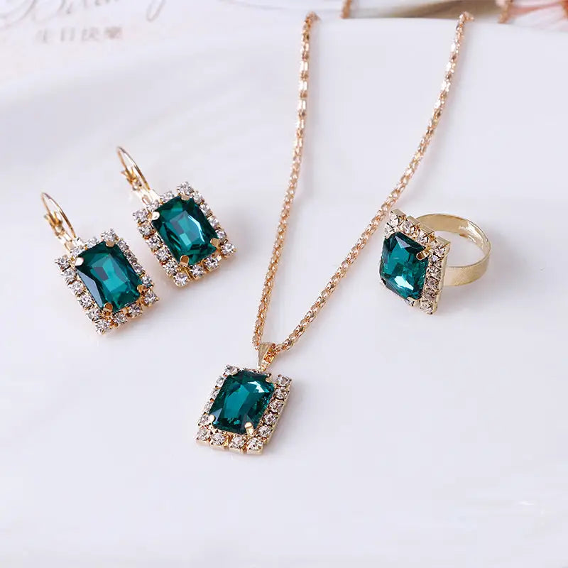 Radiant Trio: Crystal Bridal Elegance Set - Lake blue