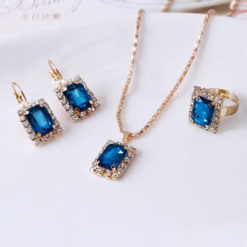 Radiant Trio: Crystal Bridal Elegance Set - Sapphire