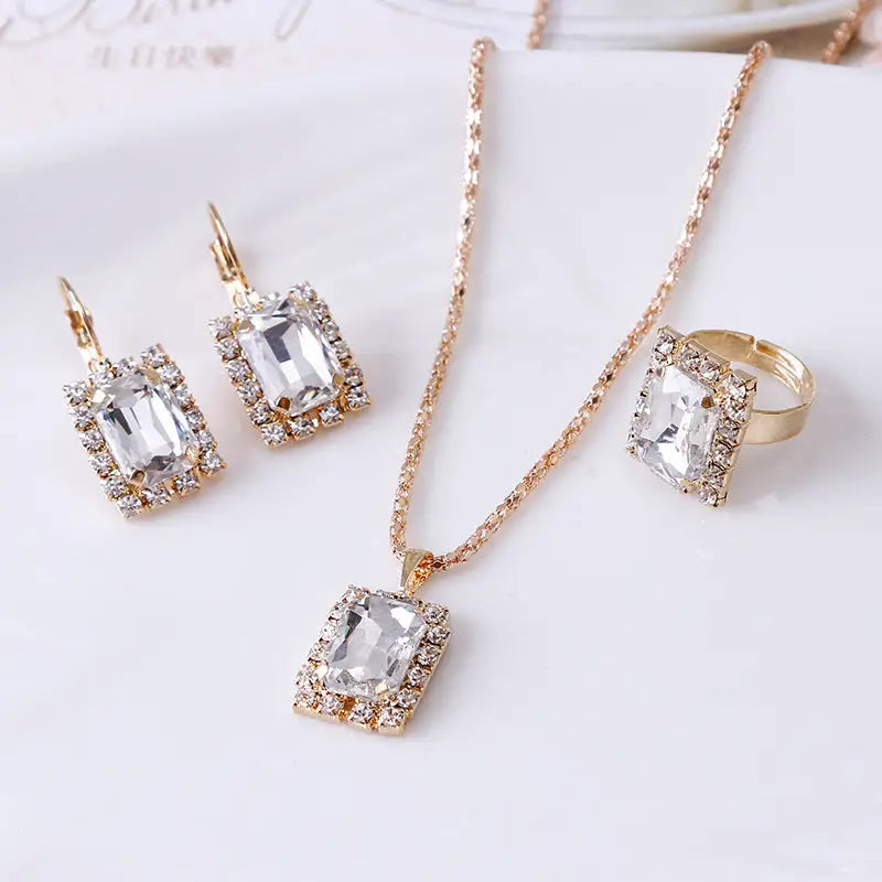 Radiant Trio: Crystal Bridal Elegance Set - White