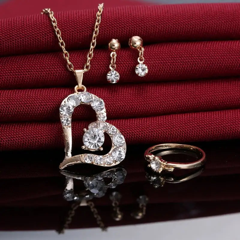 RadiantHeart Rhinestone Pendant Set