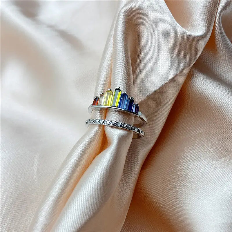 Rainbow Sparkle Ring - Silver