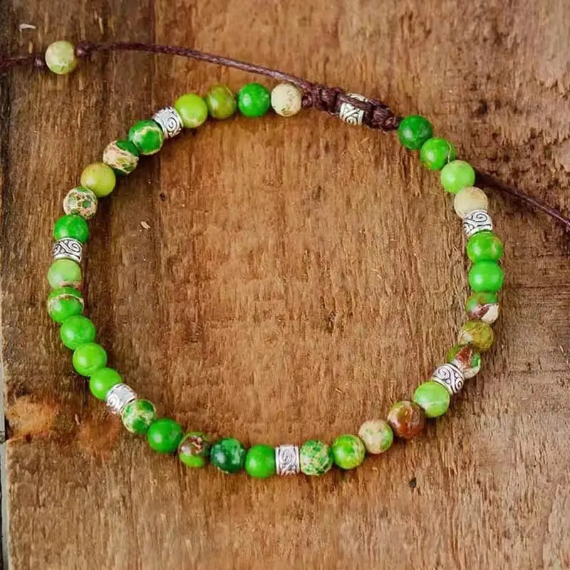 Rainbow Woven Bracelet with Multicolored Thread - Green Emperor Stone / 16 + 7CM
