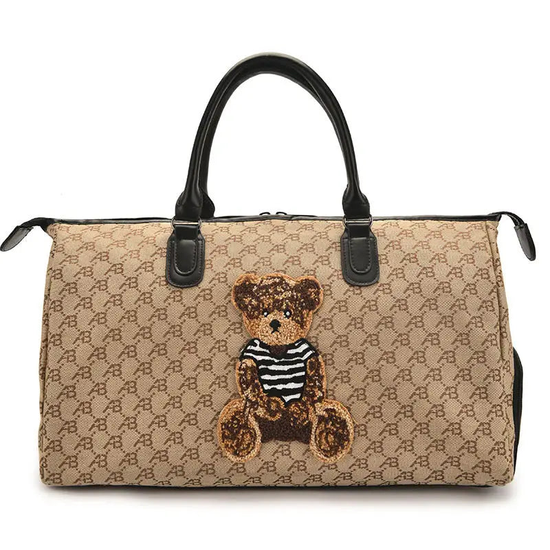 Retro Canvas Travel Bag with PU Leather and Plaid Polyester Lining