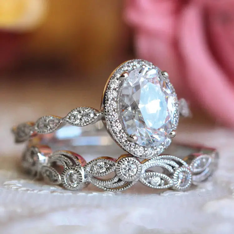 Retro Chic Alloy Ring - White Gold Color Pairs / No 6