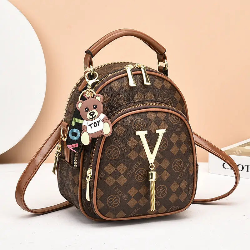 Retro Crossbody Backpack - Block Material Yellowish Brown