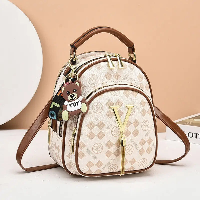 Retro Crossbody Backpack - Square Material Beige