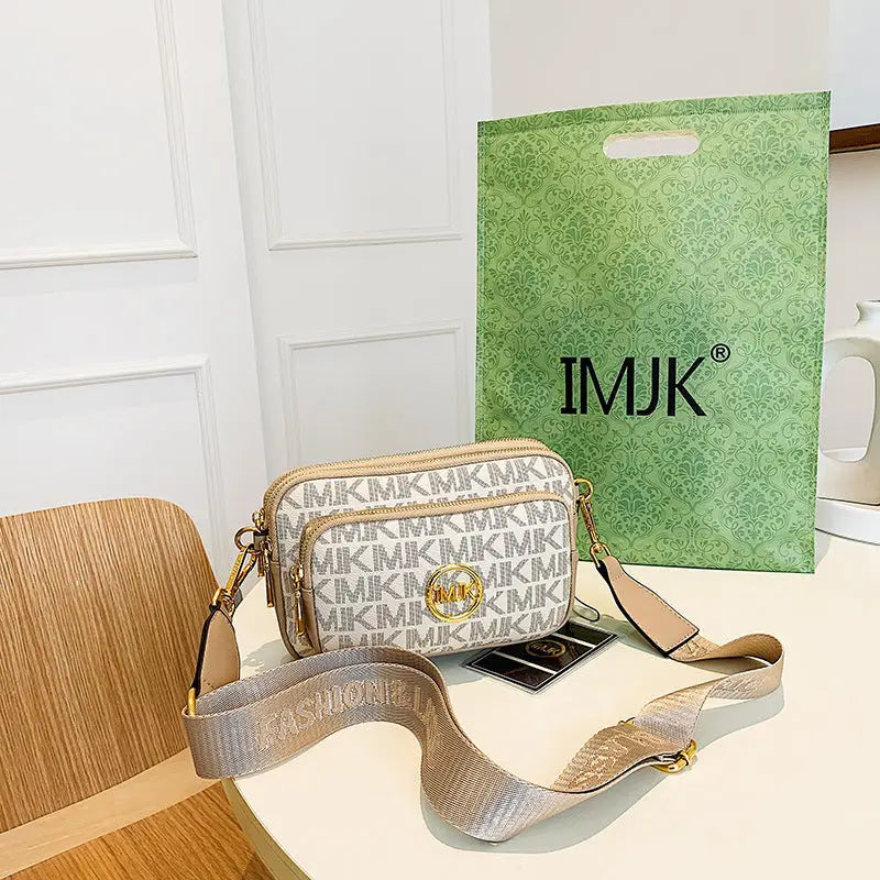 Retro European and American Soft PU Shoulder Bag with Sandwich Pocket - Beige