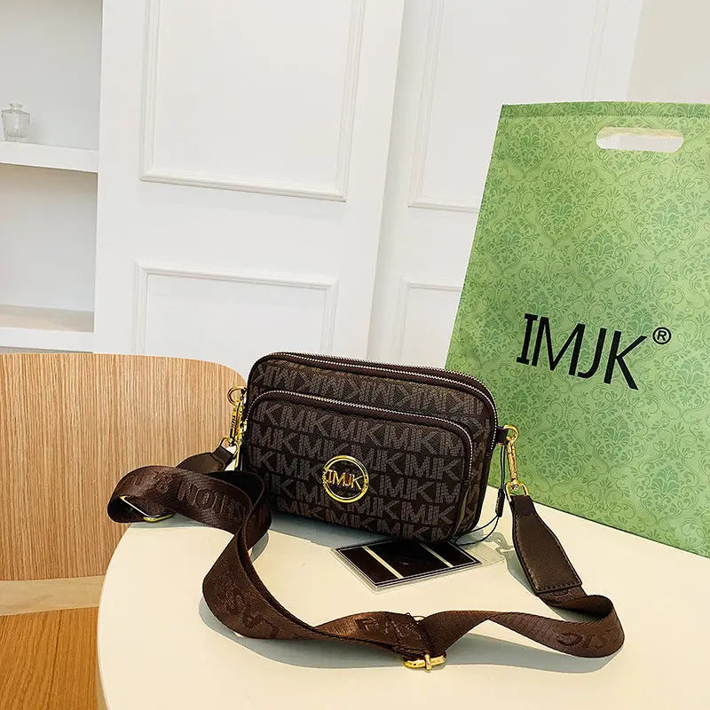 Retro European and American Soft PU Shoulder Bag with Sandwich Pocket - Coffee