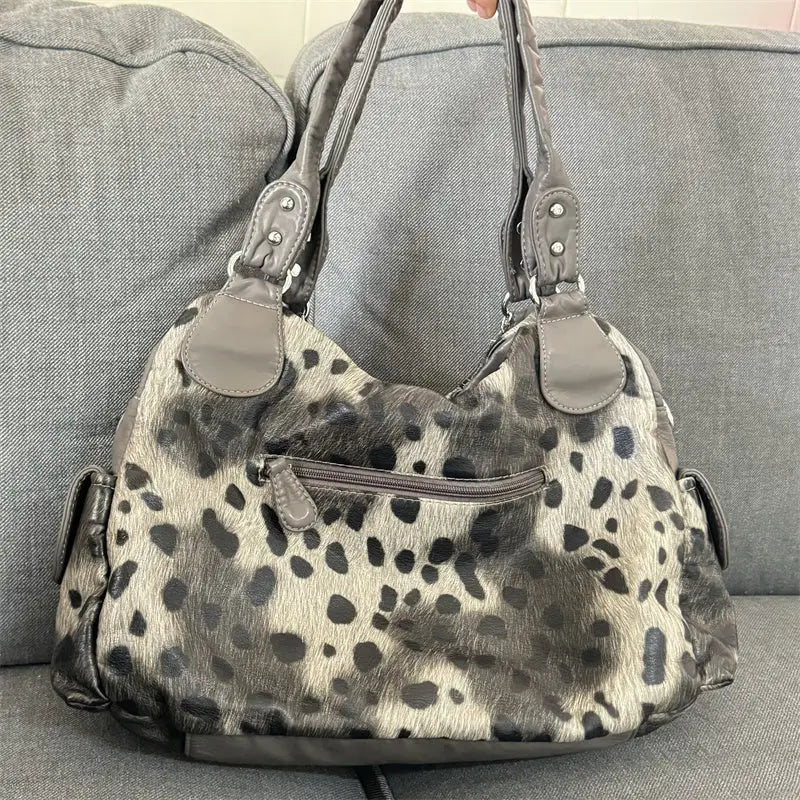Retro Leopard Shoulder Bag - Grey