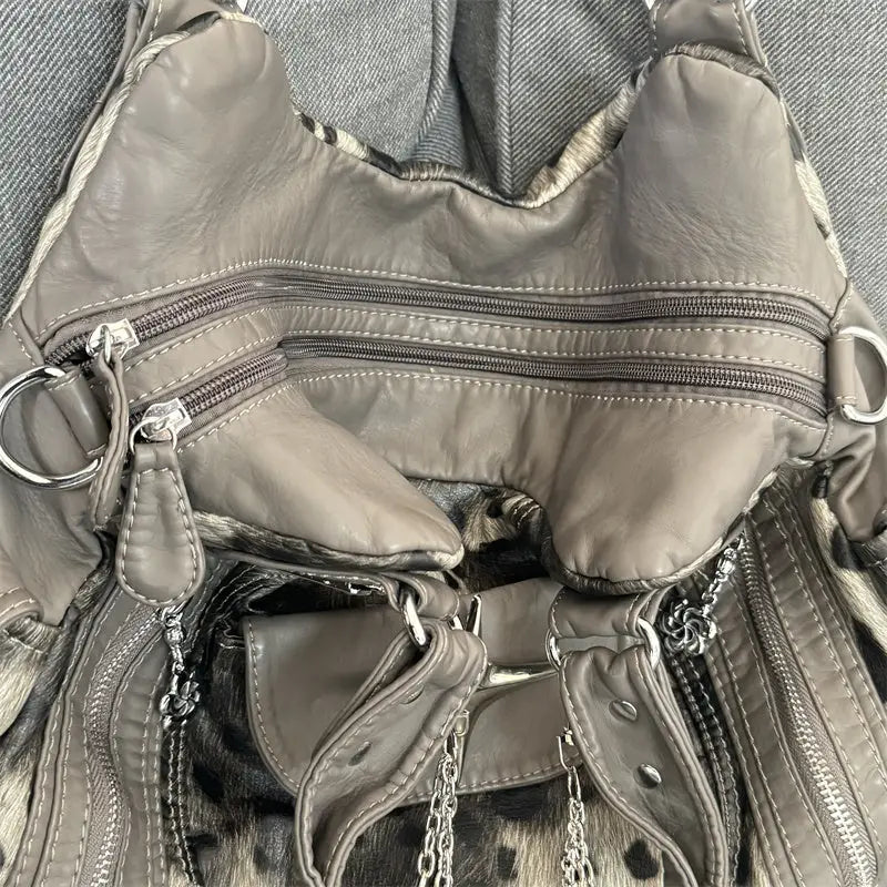 Retro Leopard Shoulder Bag - Grey