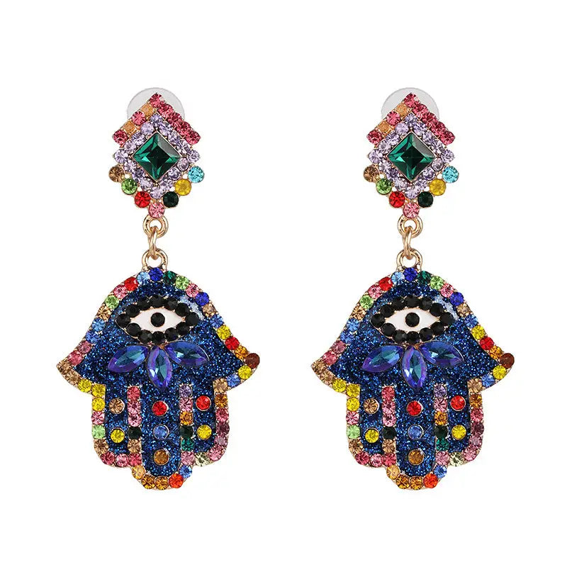 Retro Palm Eardrops for Women - Blue