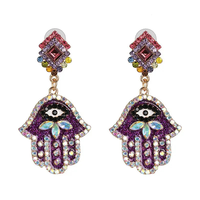 Retro Palm Eardrops for Women - Purple