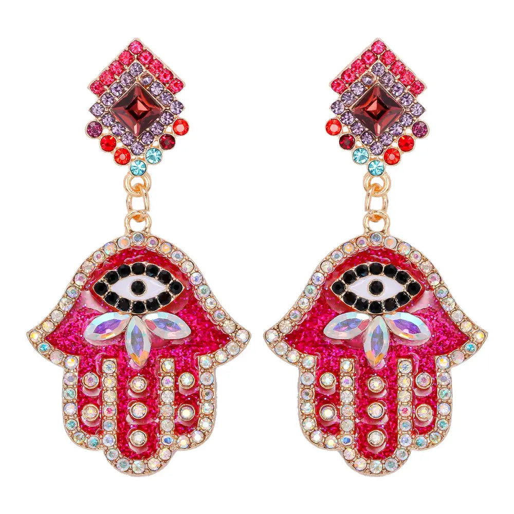 Retro Palm Eardrops for Women - Red