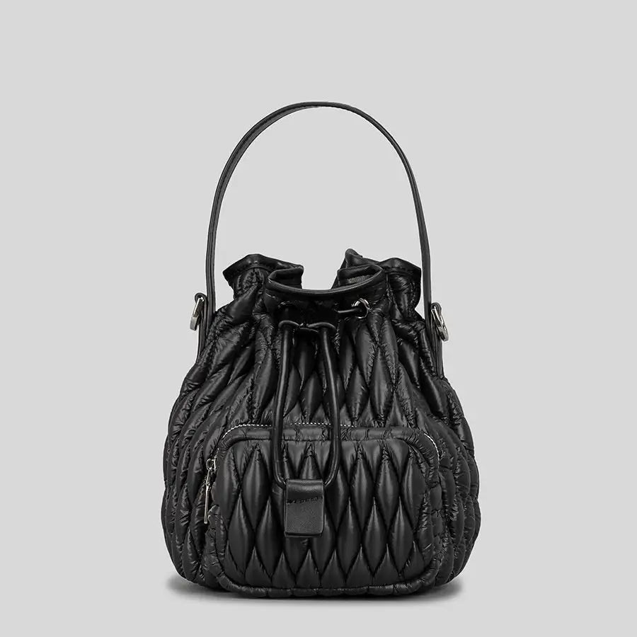 Rhombus Cotton Bucket Bag - Black