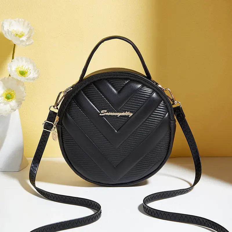 Rhombus Pattern PU Crossbody Bag with Three Dimensional Pocket - Black