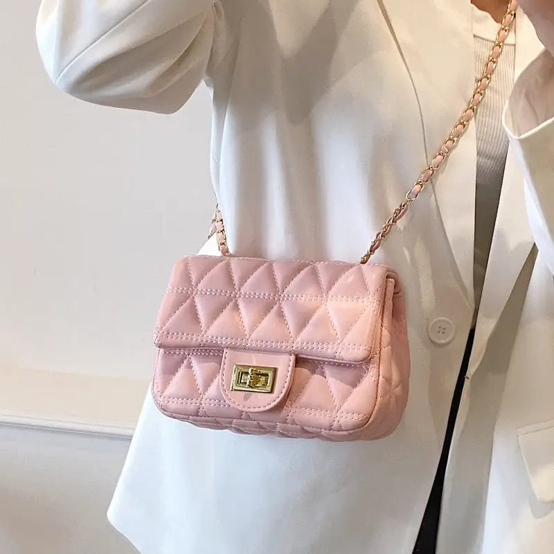 Rhombus Pattern PU Shoulder Bag with Sandwich Pocket