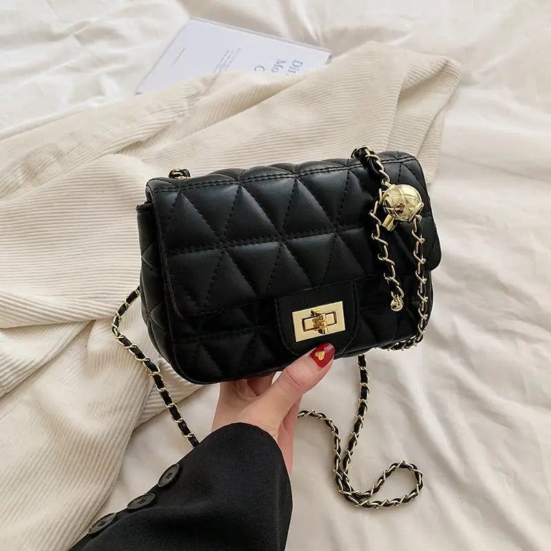 Rhombus Pattern PU Shoulder Bag with Sandwich Pocket - Black