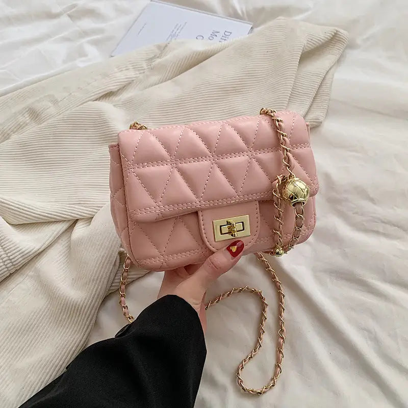 Rhombus Pattern PU Shoulder Bag with Sandwich Pocket - Pink