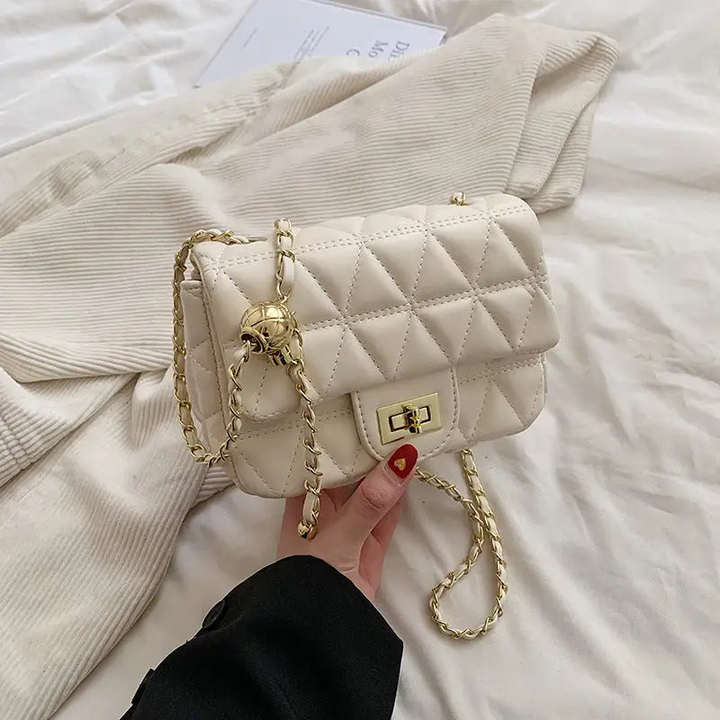 Rhombus Pattern PU Shoulder Bag with Sandwich Pocket - White