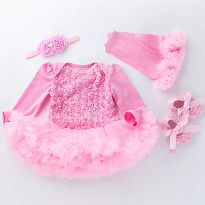 Rosebud Romper: Baby Long Sleeve Dress - Pink / 66