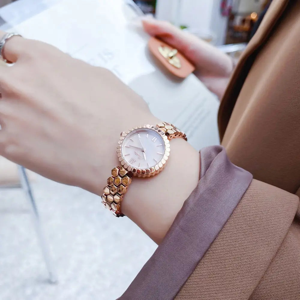 RoseGlow Petite Quartz Watch with Rose-Toned Stainless Steel Case - Rose Gold