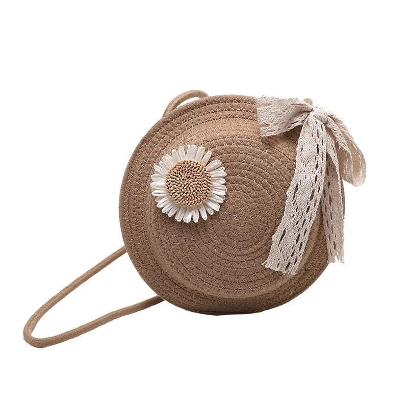 Round Straw Suitcase with Cotton Lining and Internal Mobile Phone Pocket