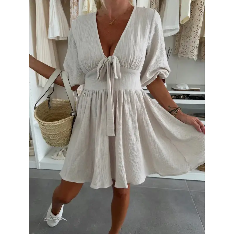 Sahara Chic: V-Neck Plaid Jumpsuit - Silver / S