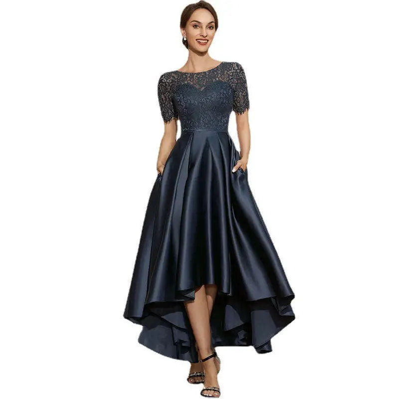 Satin Navy Ball Lace Dress