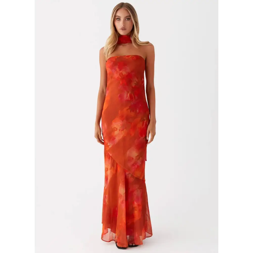 Seaside Splash: Multicolor Fishtail Dress - Orange Red / S