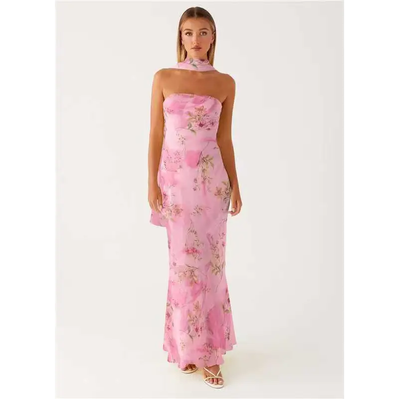 Seaside Splash: Multicolor Fishtail Dress - Pink Flower / S