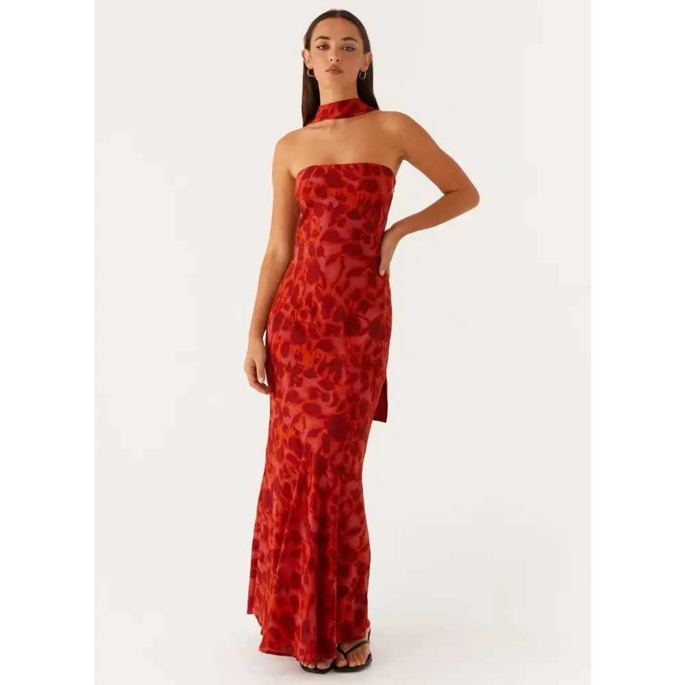Seaside Splash: Multicolor Fishtail Dress - Watermelon Red / S
