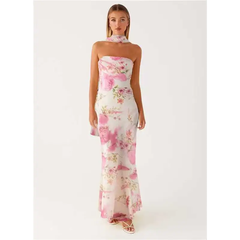 Seaside Splash: Multicolor Fishtail Dress - White Flower / S