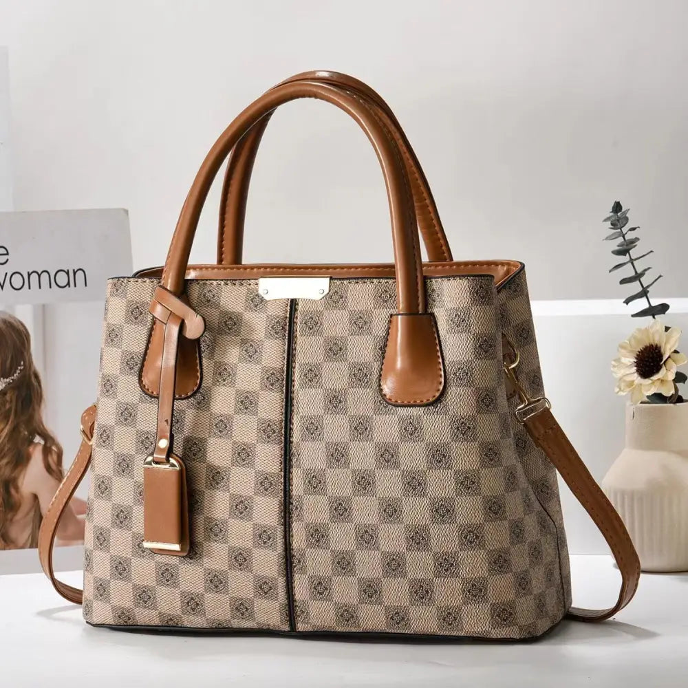 SenseTote Crossbody Bag for Mom - Khaki Chessboard