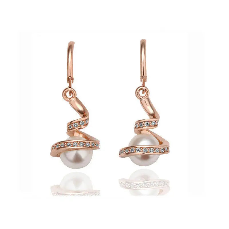Serpent Swirl Pearl Necklace - Earrings / Glod white