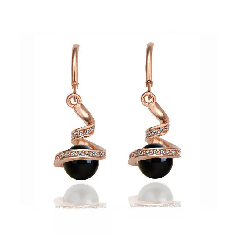 Serpent Swirl Pearl Necklace - Earrings / Gold black