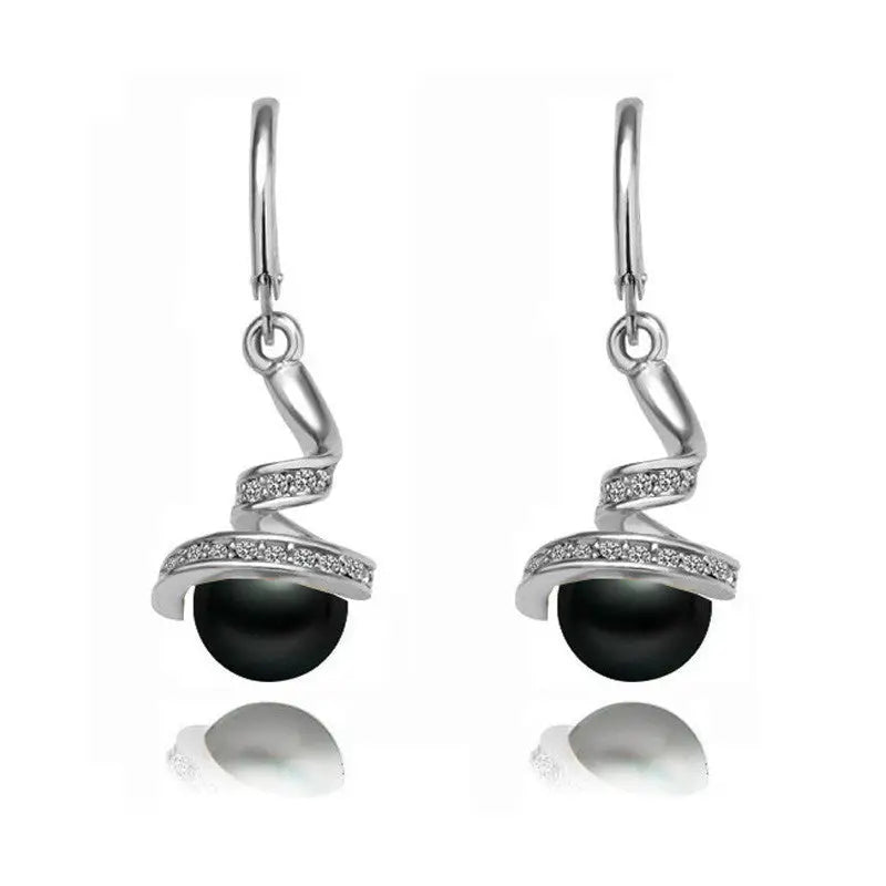 Serpent Swirl Pearl Necklace - Earrings / Silver black