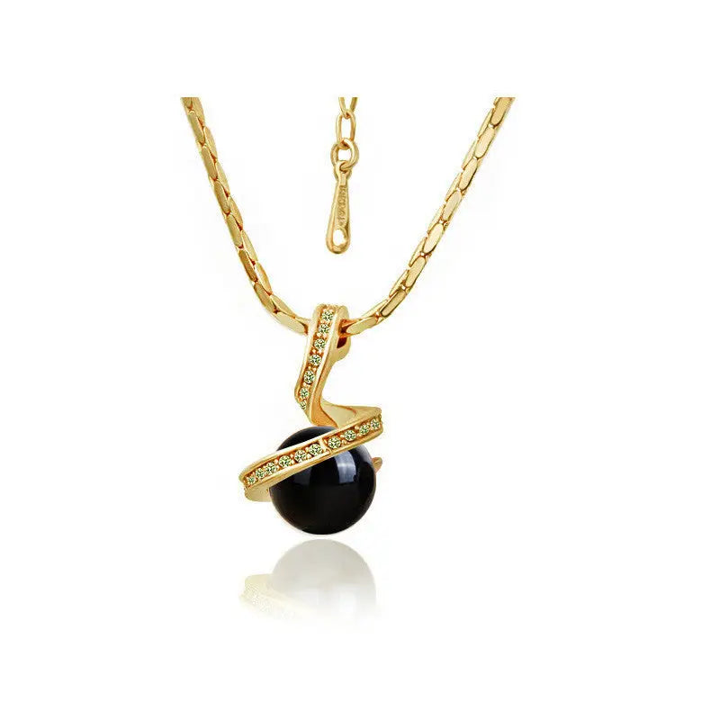 Serpent Swirl Pearl Necklace - Necklace / Gold black