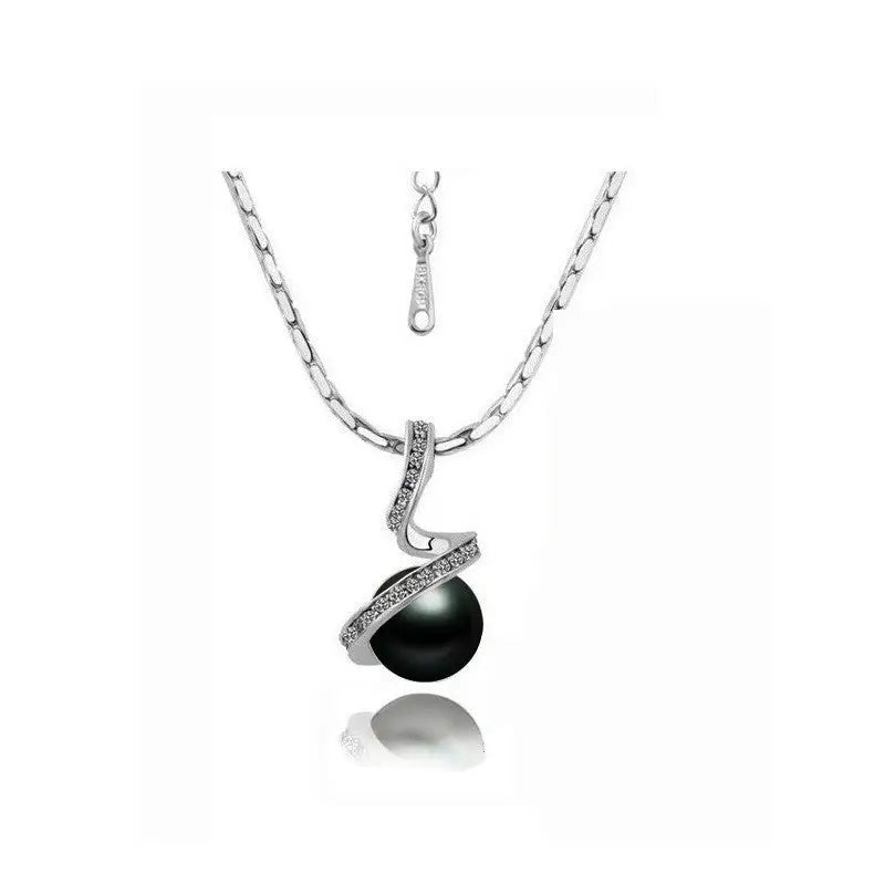 Serpent Swirl Pearl Necklace - Necklace / Silver black
