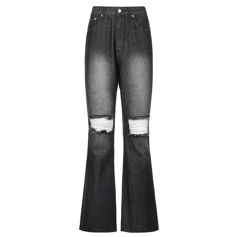 Skyline Flare: Urban Ripped Jeans - Black / S