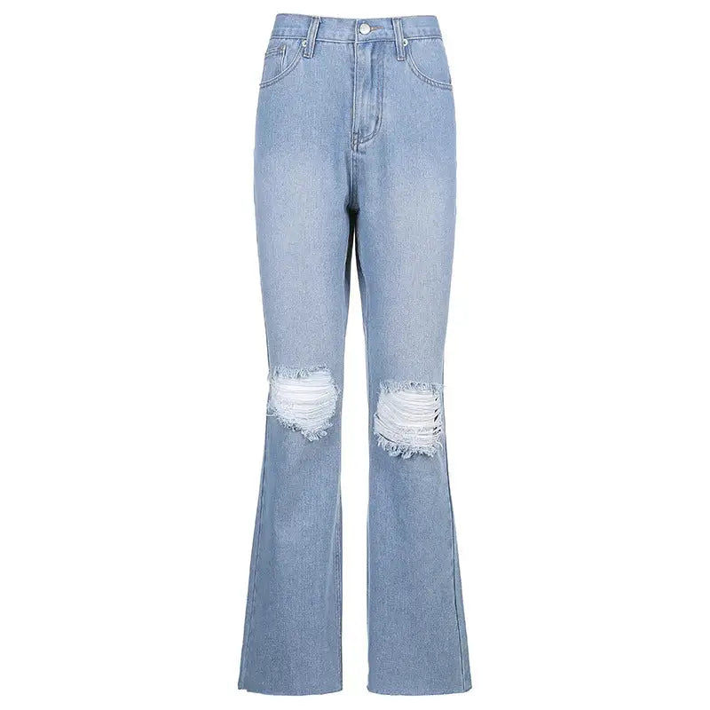 Skyline Flare: Urban Ripped Jeans - Blue / S