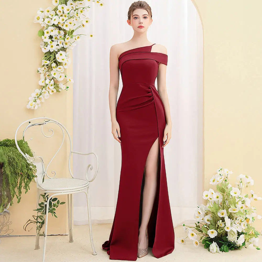 Sleeveless Mid Waist Long Skirt in Multiple Colors Polyester Fiber - Wine Red / S
