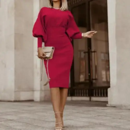 Slim Fit Slim Slim Temperament Dress Plus Size - Wine Red / 2XL
