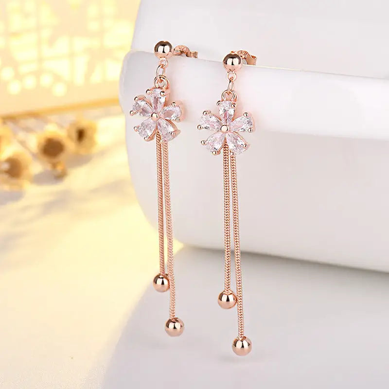 SlimFlow Long Fringe Earrings - Rose Gold