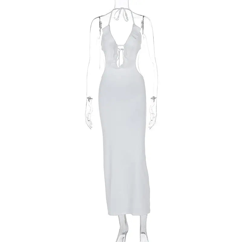SlimHue Halter: Sexy Dress - White / S
