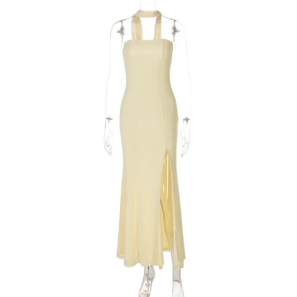 SlimSilhouette: Chic Tube Slit Dress - Yellow / S
