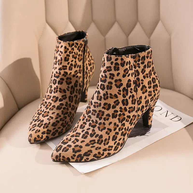 Slip-stop Stiletto Boots - Leopard Print / 35