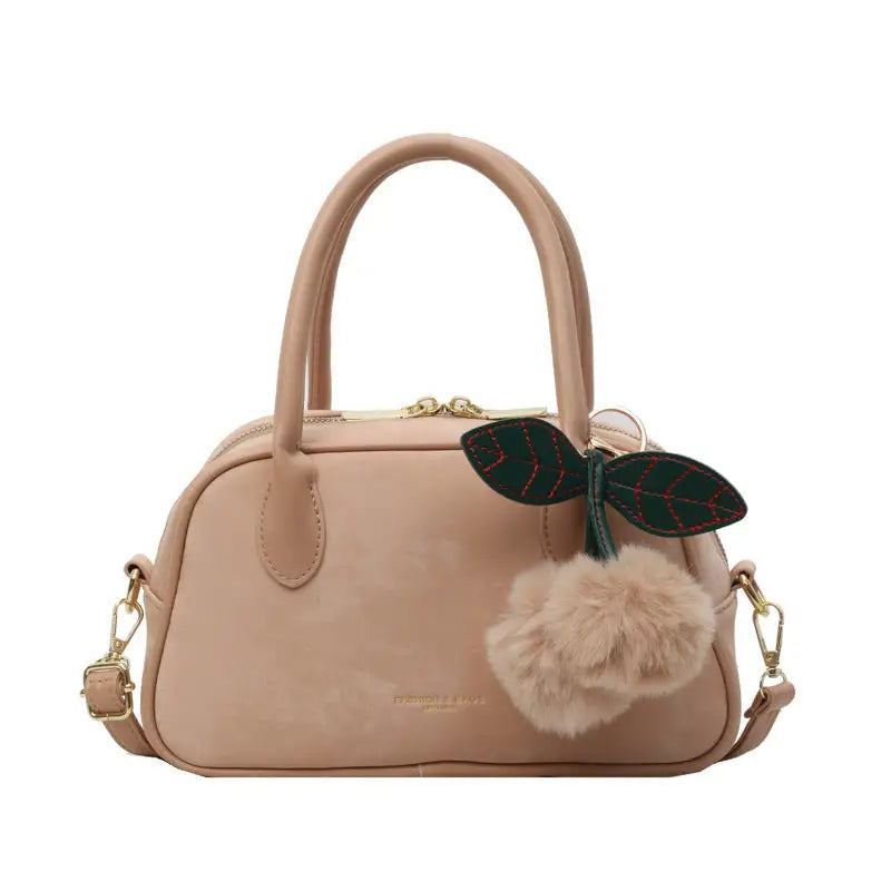 Small PU Handbag with Three-Dimensional Pocket and Inner Zipper Pouch - Khaki Small Size