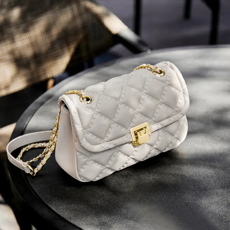 Small Square Leather Suitcase 21CM Soft Cowhide Travel Bag - Beige / 21x8x13CM
