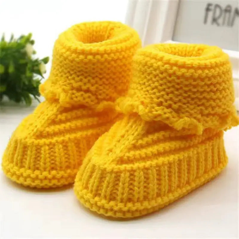 SnuggleSteps: Handmade Knitted Wool Booties - Yellow / 11CM