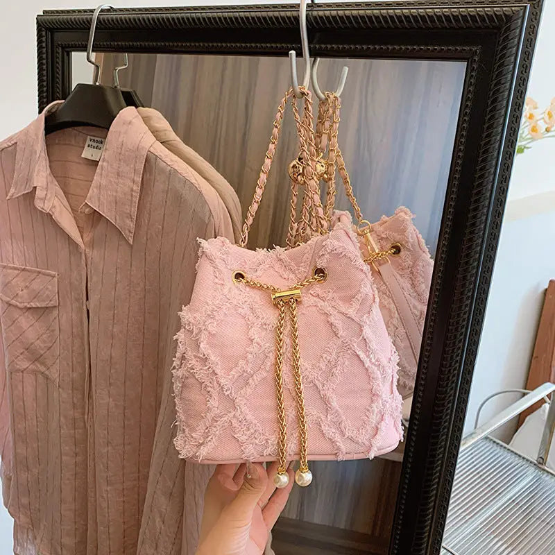 Soft Denim Bucket Crossbody Bag for Women Multiple Colors